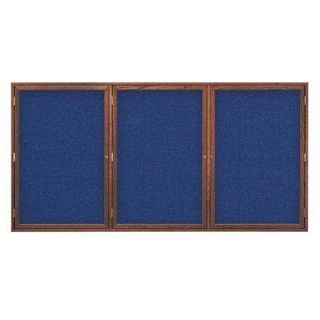 UNITED VISUAL PRODUCTS Double Door Enclosed EZ Tack Board, 48"x36", Walnut/Marble UV103EZ-MARBLE-WALNUT